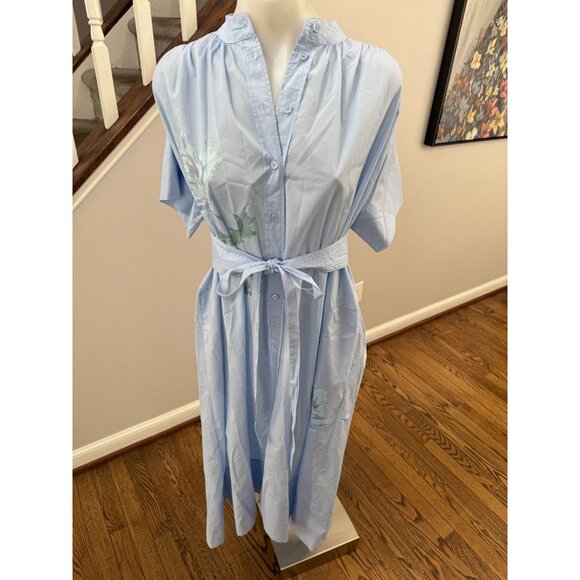 VANESSA BRUNO CIAO BLUE MIDI DRESS Icy Floral Embroidered Size XS - Picture 2 of 3